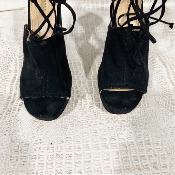 Express Women’s Black Tissu Peep Toe Heels - Picture 2 of 12